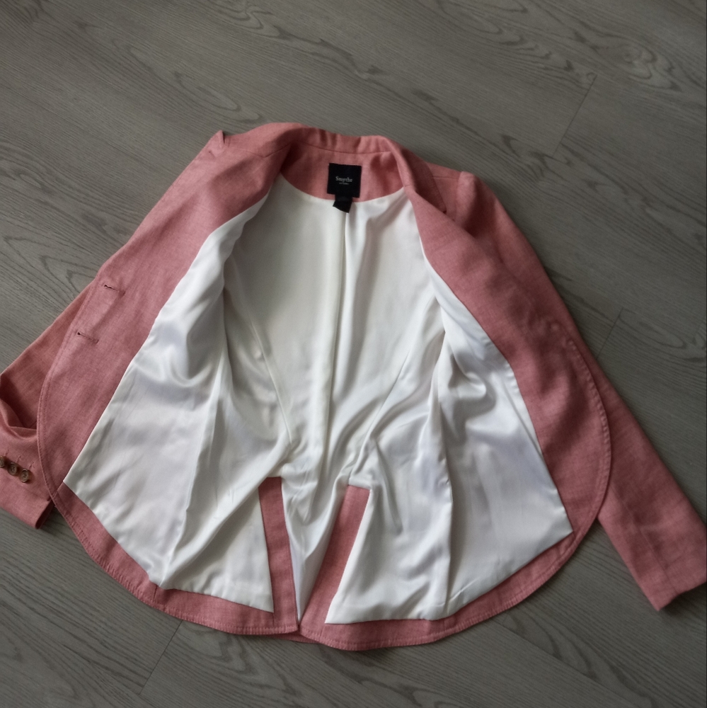 Smythe Linen Equestrian Leather Elbow Patch Blazer Pink Melange 4 - Picture 7 of 16